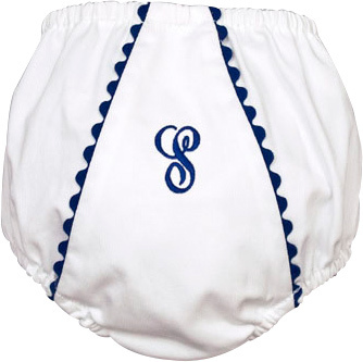 White Pique Garden Princess Diaper Cover with Navy Trim